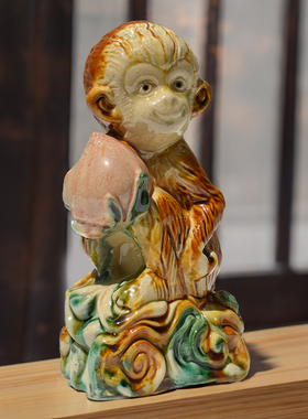 唐三彩陶瓷猴子摆件十二生肖猴