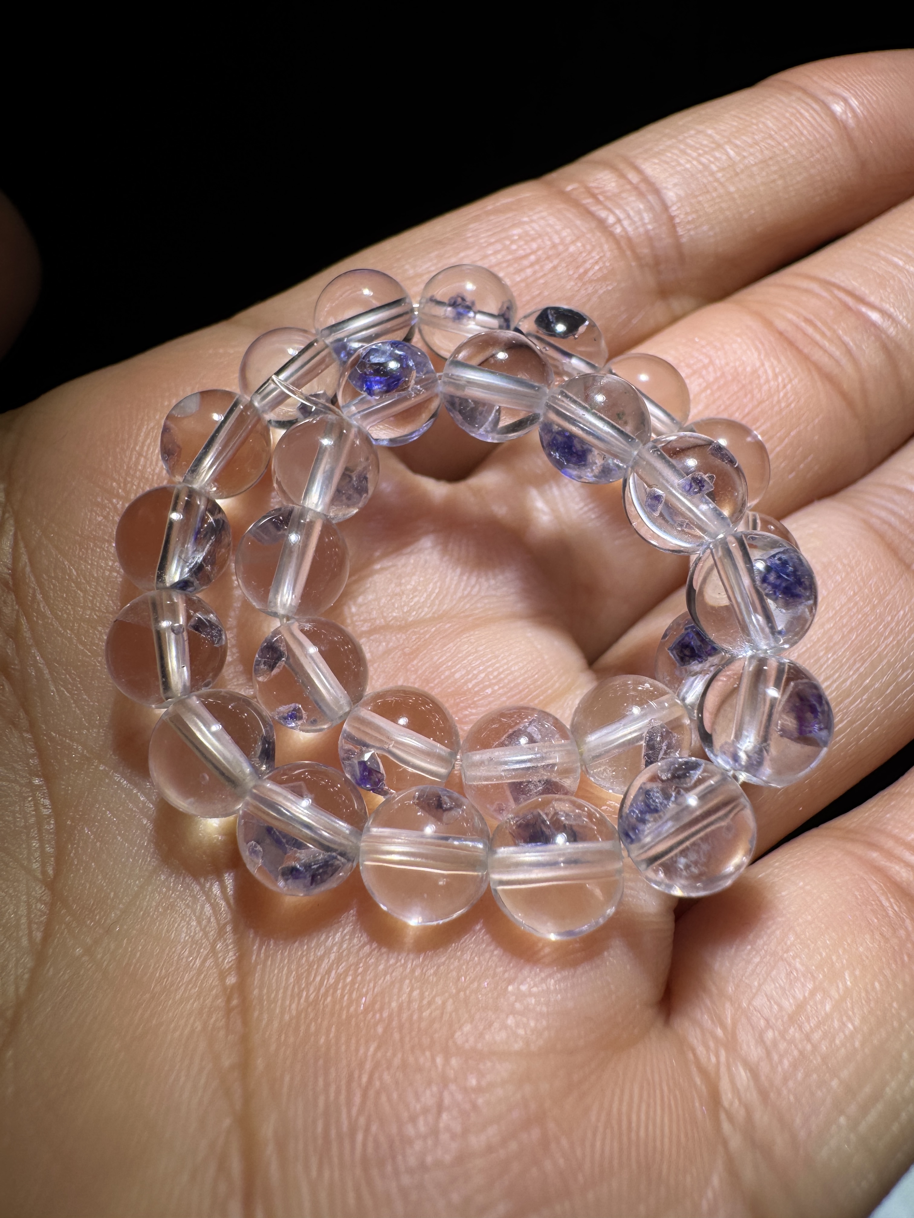 稀有蓝莹石包裹体水晶手串女收藏级水晶手链饰品