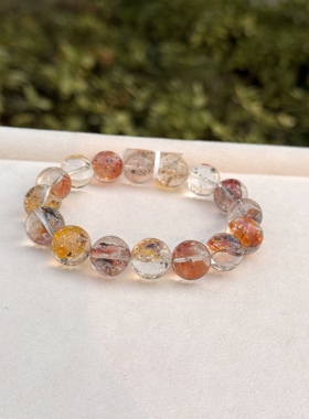 天然水晶手链女款单圈锦鲤胶花手串铜矿饰品礼物送女友闺蜜水晶