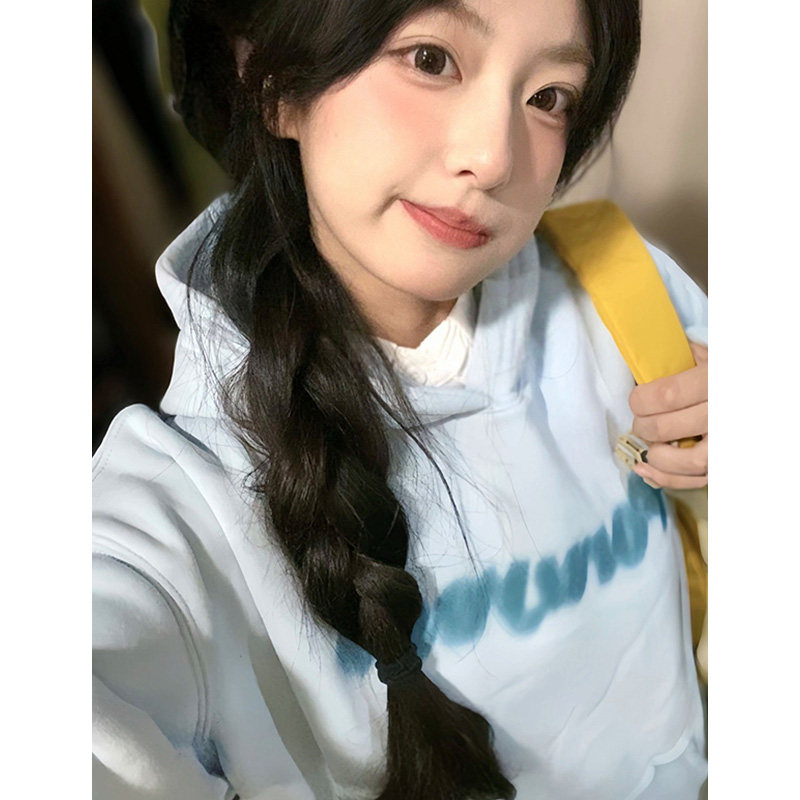 奶蓝色连帽卫衣小众宽松