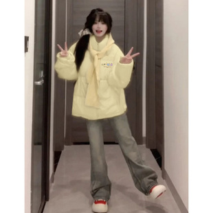 嫩黄色立领棉袄棉衣棉服女冬季新款oversize宽松加绒加厚学生外套