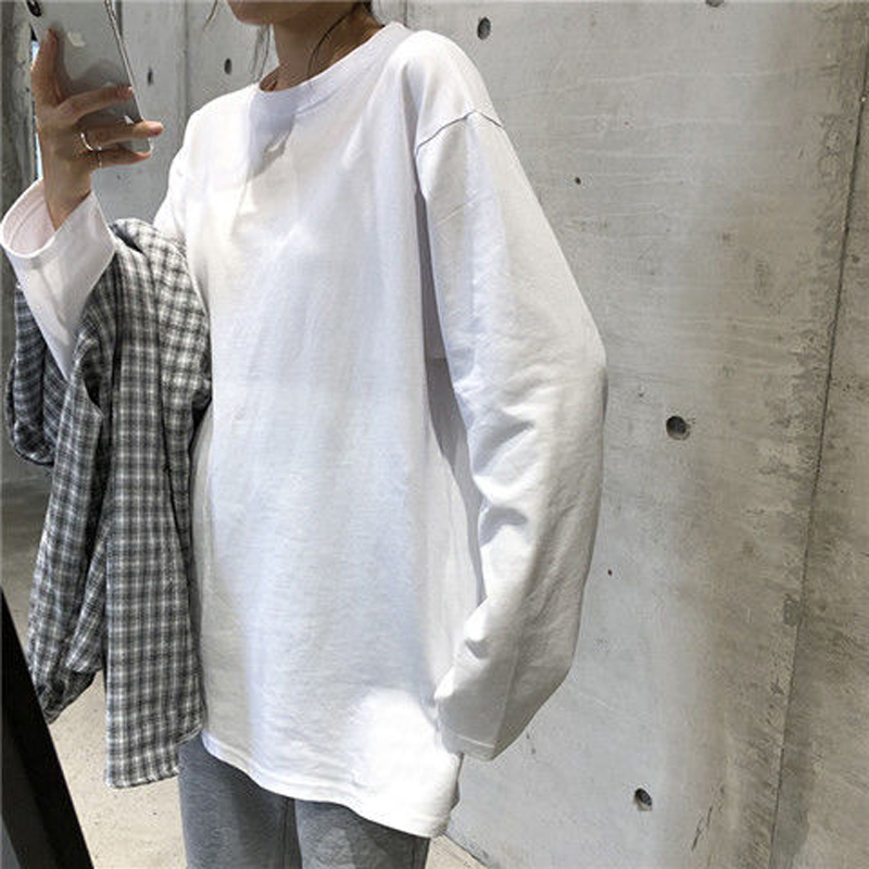 t恤纯棉2025春季长袖女学生白色潮韩版宽松慵懒风打底衫内搭上衣