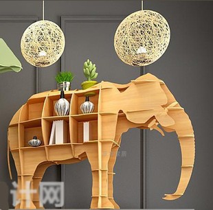 原木大象书架动物造型异形置物架橱窗道具家居创意幼儿园落地摆件