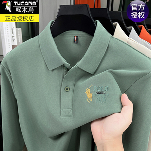 休闲百搭翻领打底polo衫 啄木鸟2025秋季 t恤男士 高端刺绣长袖 男 款