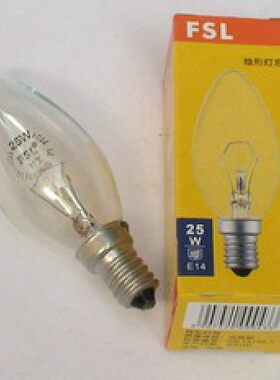 佛山E14小口尖型透明泡230V 15W 25W 40W 蜡烛形小口白炽灯泡尖泡