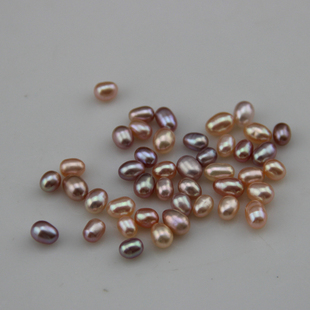 天然淡水4 6MM颗粒米形散珠DIY无孔裸珠半成品散珠近无瑕强光