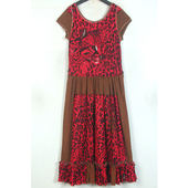 秋冬孤品复古着vintage伊太利屋浅咖豹子豹纹金丝卷边拼接连衣裙