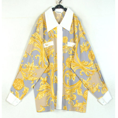 春夏装孤品复古日本中古着vintage古典主义洛可可印花长袖衬衫