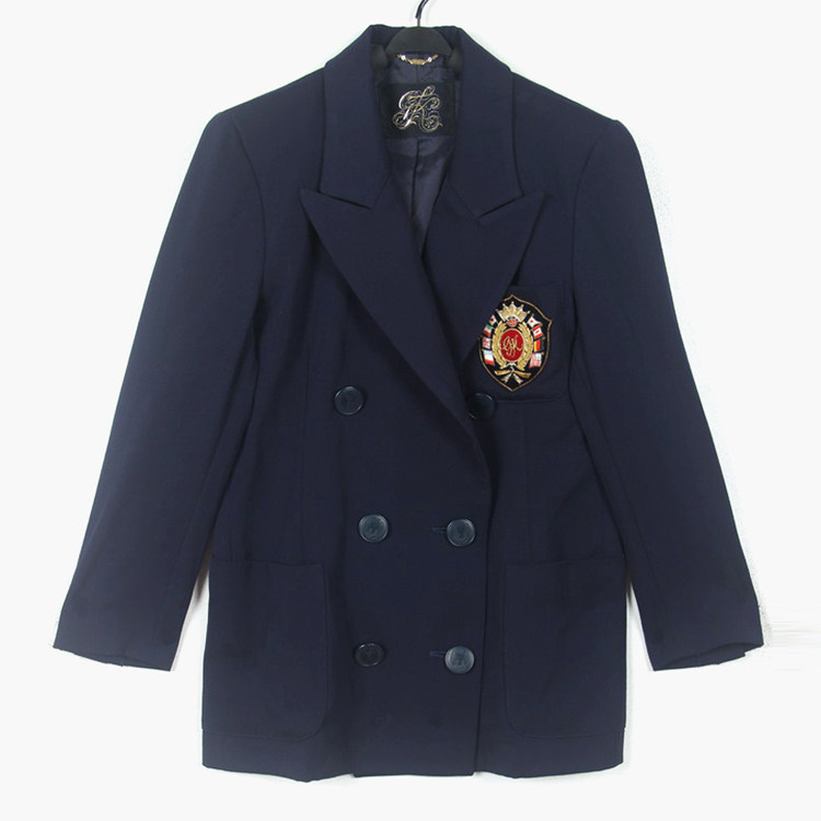 秋冬孤品复古着vintage伊太利屋仿制服徽章戗驳领双排扣西装外套