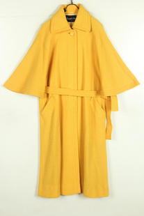 秋冬装孤品复古古着vintage明黄色喇叭中袖披风斗篷款 毛呢外套