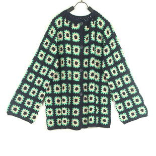 秋冬装孤品复古古着vintage冷绿色系纯手工钩花和风外套毛衣