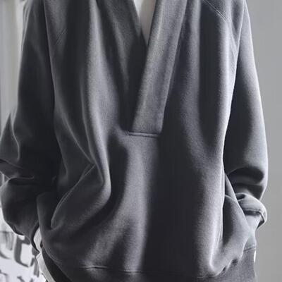 大v领卫衣男慵懒风长袖t恤松弛感