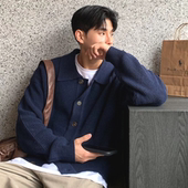 毛织线衣polo衫 藏蓝色针织开衫 男翻领纽扣卫衣外套纹理感休闲工装