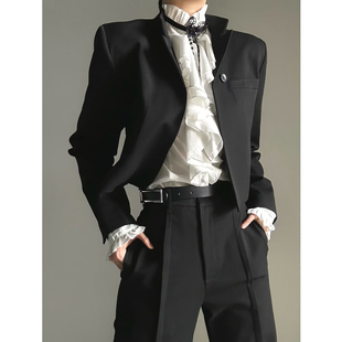 显瘦礼服立领垫肩外套cos制服西装 暗黑禁欲系正肩短款 西服男修身