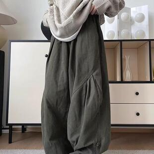 oversize老爹西裤 男褶皱拼接廓形宽松拖地长裤 裤 日系复古阔腿工装