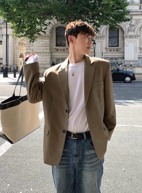 韩系气质垫肩小西服男免烫无痕单西便服休闲工装西装通勤正装外套