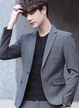 深灰色垫肩西装男平驳领修身外套职业正装婚礼面试小西服休闲便服