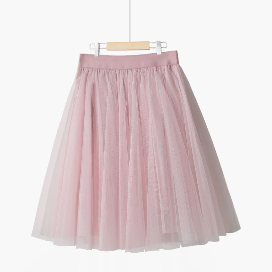 秋冬新款纯色百搭高腰显瘦短款纱裙a字伞裙蓬蓬裙仙女网纱半身裙