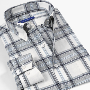 浅色系灰白格子磨毛衬衫 法兰绒青年衬衣纯棉百搭小外套 男秋冬日式