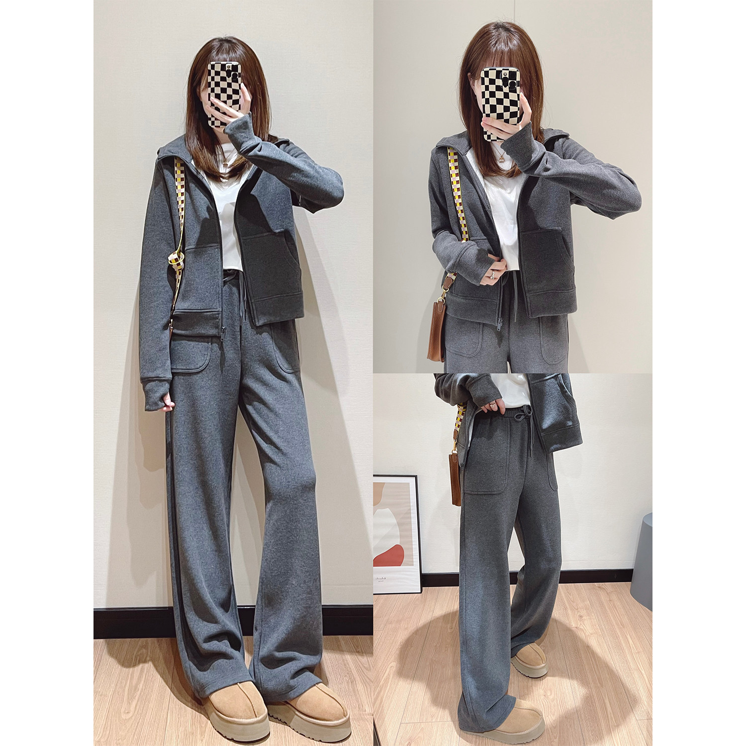 一套入 暖糯垂顺 连帽拉链加绒磨毛卫衣显瘦直筒卫裤,女装/女士精品,卫衣/绒衫,淘宝优惠券,粉丝福利购,淘宝优惠卷