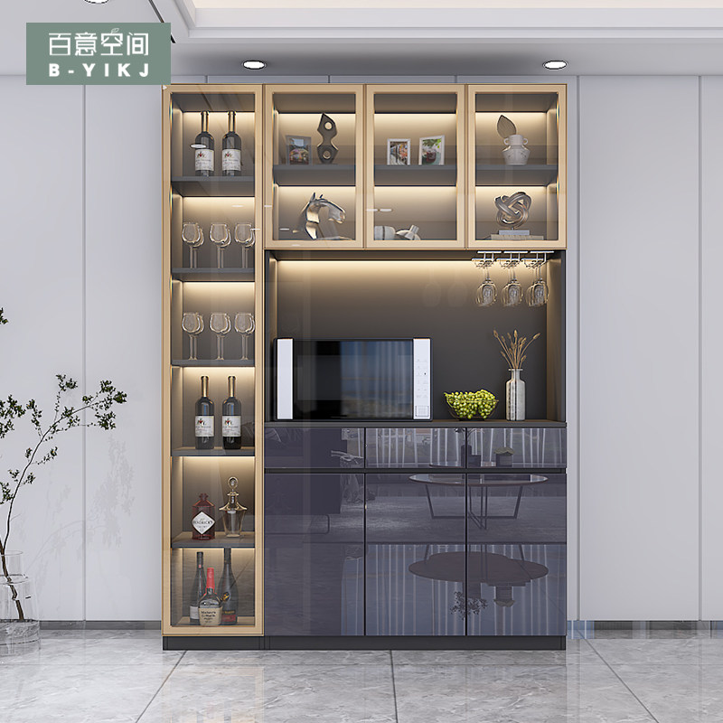 餐边柜轻奢靠墙高档酒柜客厅玻璃门展示柜餐厅柜简约现代家用定制