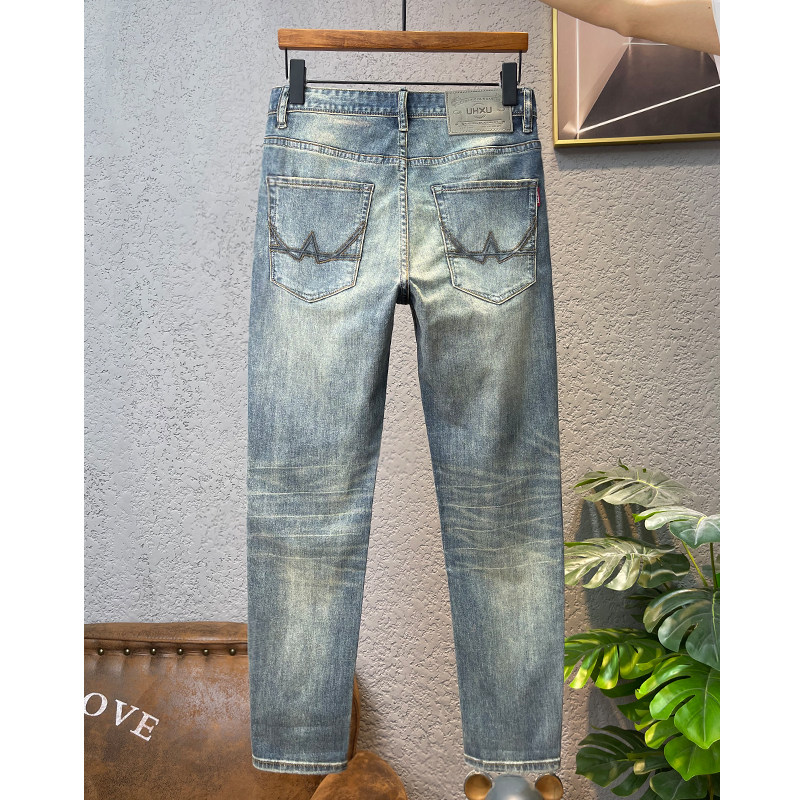 ZERODEGREENORTH 레트로 향수 워싱 청바지 남성 스트레치 슬림 스몰 스트레이트 올 매치 팬츠