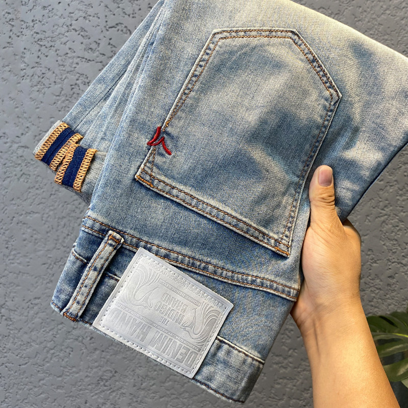 ZERODEGREENORTH 청바지 남성용 슬림핏 스몰 스트레이트 초박형 아이스 실크 다목적 캐주얼 미드 웨이스트 바지