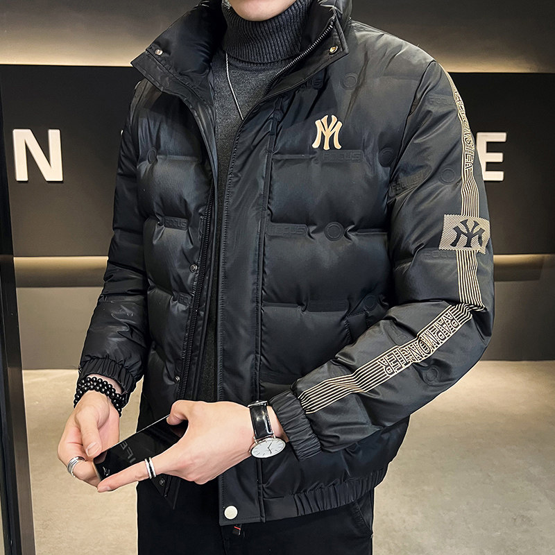 ZERODEGREENORTH 남성 다운 자켓 트렌디한 신상 스탠드 칼라 멋쟁이 쇼트 슬림 스트라이프 자켓