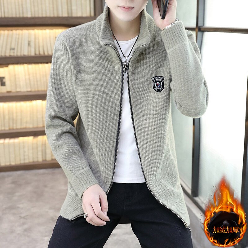 ZERODEGREENORTH 원피스 벨벳 재킷 남성 니트 가디건 두꺼운 스탠드 칼라 스웨터 남성 따뜻함