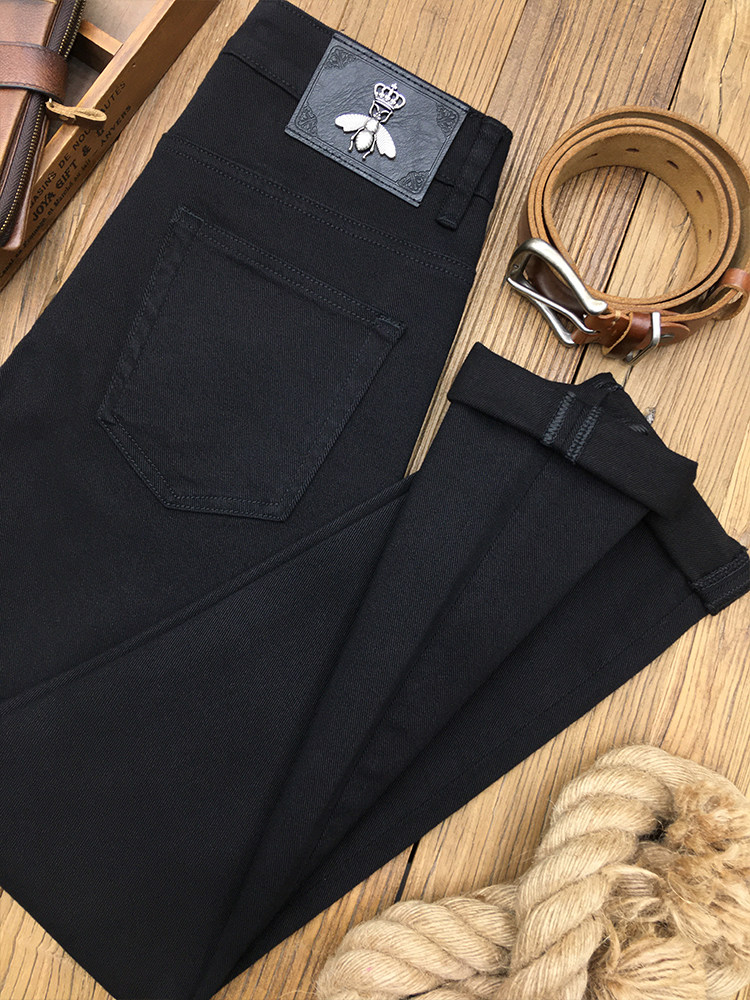 ZERODEGREENORTH 남성용 하이엔드 블랙진 트렌디한 신축성 있는 슬림 핏 팬츠 루즈한 스트레이트 레그