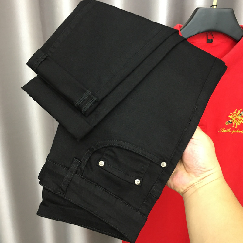 ZERODEGREENORTH 가을 퓨어 블랙 남성 청바지는 작은 발에 편안하고 신축성이 있으며 슬림하고 캐주얼합니다