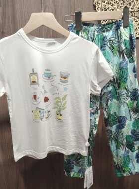 小袋鼠希瑞儿童夏季短袖防蚊裤套装男童可外穿家居服睡衣两件套