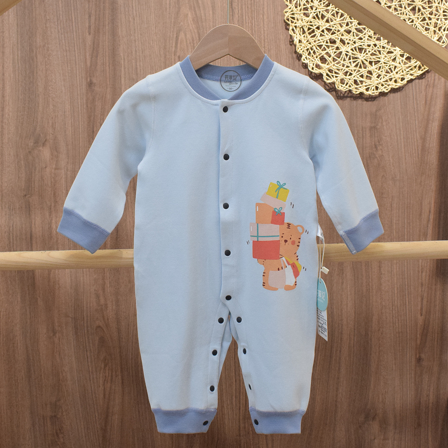 正品花草记婴儿衣服秋款新生儿连体衣纯棉男宝宝哈衣长袖睡衣爬服