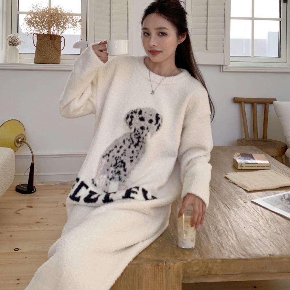 日本GP斑点狗半边绒睡裙软绵绵冬保暖浴袍加绒加厚家居服舒适睡袍