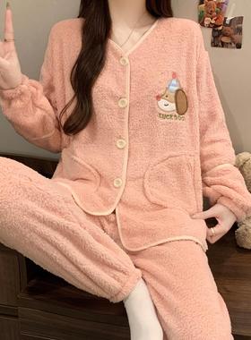 日本GP腊肠狗睡衣女秋冬季珊瑚绒加厚保暖长袖卡通甜美毛绒家居服
