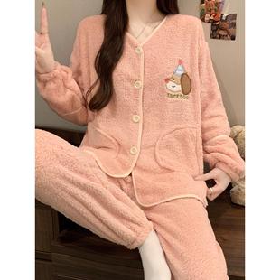 日本GP腊肠狗睡衣女秋冬季珊瑚绒加厚保暖长袖卡通甜美毛绒家居服