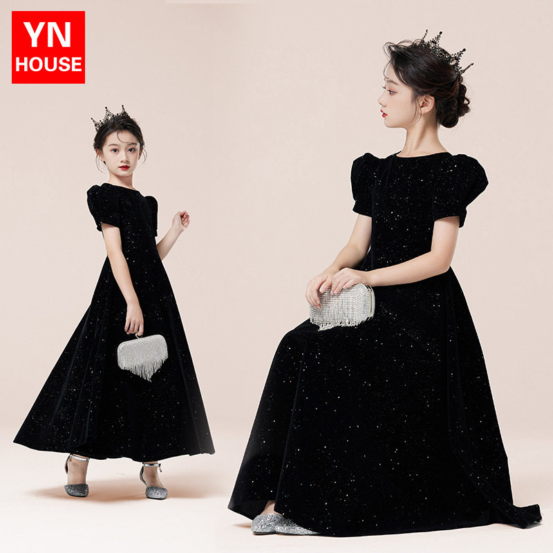 儿童礼服女童公主裙生日黑色走秀
