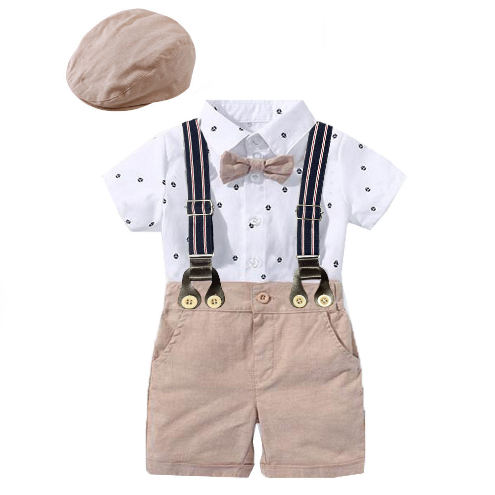 夏季新款男宝宝绅士礼服印花爬服