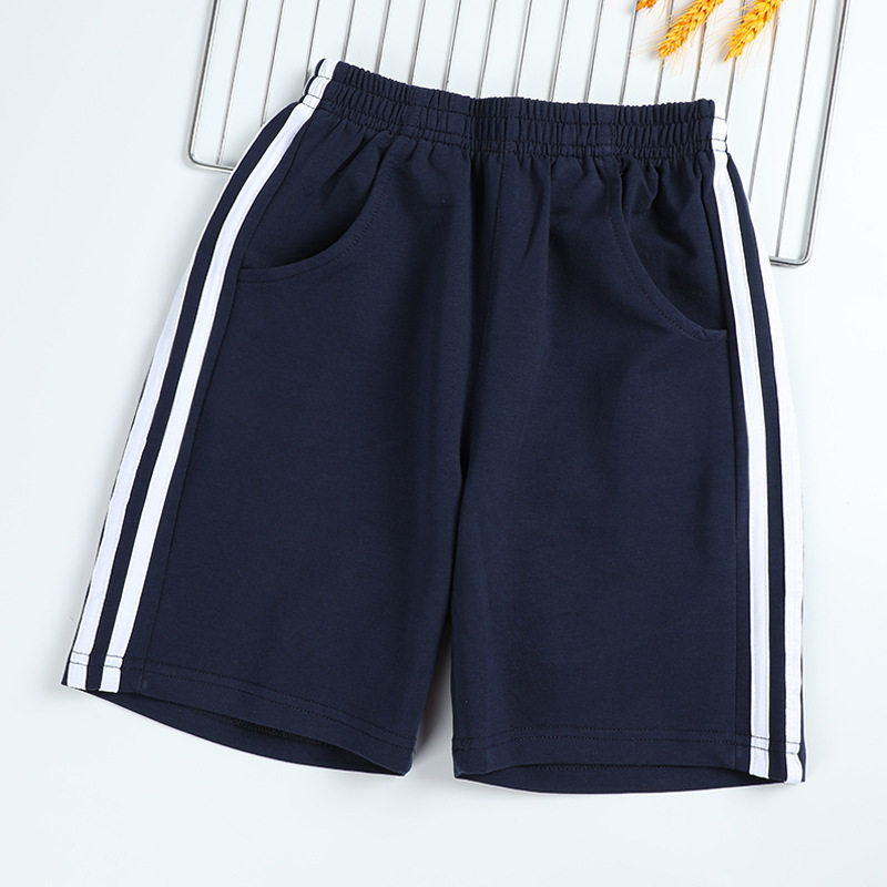 夏季童装校服短裤|深蓝底+三条
