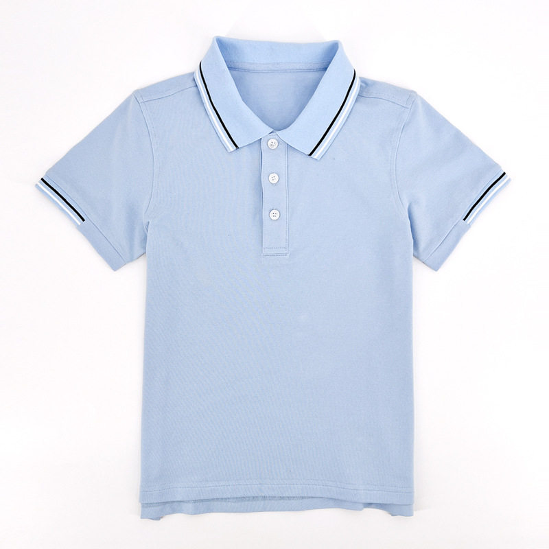 儿童POLO衫纯棉短袖白色浅蓝色中小学生校服套装男童女童翻领T恤
