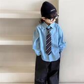 童装 新款 韩版 男童领带衬衫 儿童蓝色衬衣宝宝男孩洋气上衣 春夏新款