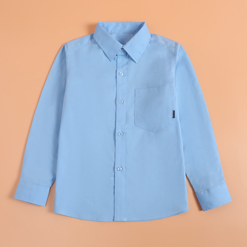 男童长袖蓝色衬衫秋冬加绒童装校服白色衬衣中大童小学生纯棉礼服
