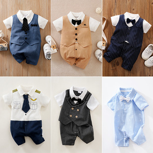 男婴儿连体衣服A类全棉夏季短袖a英伦男宝宝哈衣baby爬服外贸跨境