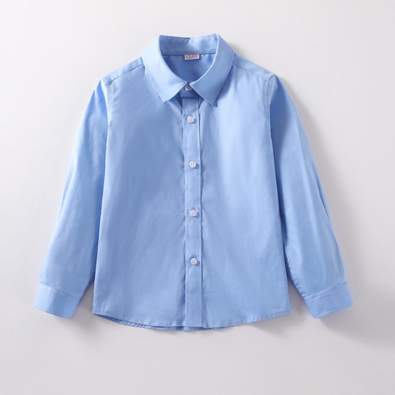 男童蓝色长袖衬衫儿童校服上衣蓝