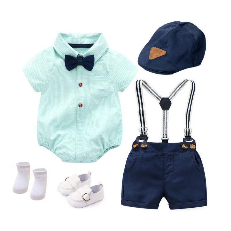 夏季男童棉质短袖爬服哈衣套装