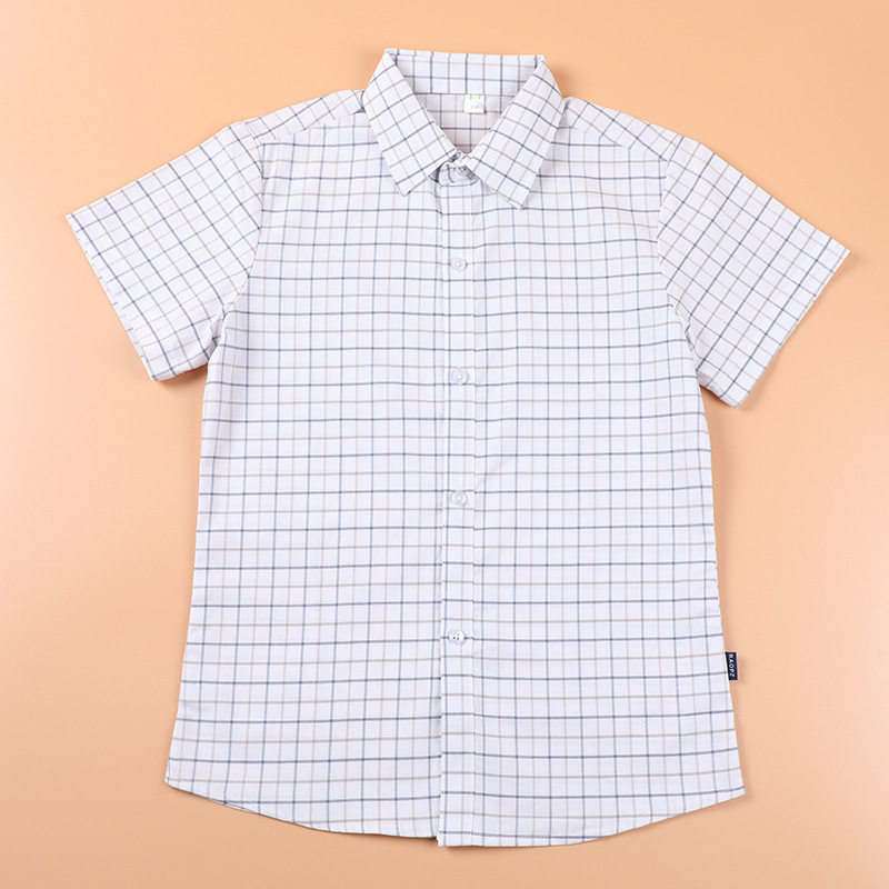 夏季女童棉质格子短袖衬衫|校服
