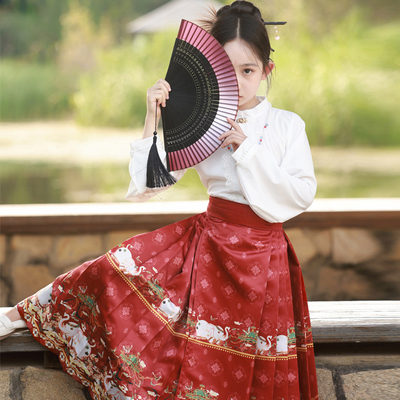 马面裙女童夏季短袖套装中国风夏天童装半身裙儿童汉服短款连衣裙