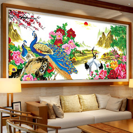 孔雀开屏2025新款牡丹花自己手工十字绣线绣客厅花开富贵图案大全