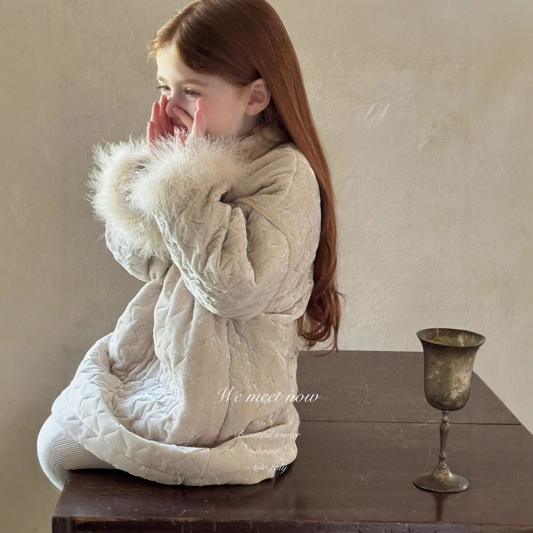 2024秋冬新款女童丝绒夹棉连衣裙儿童新中式加厚丝绒汉服毛可脱卸