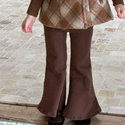 2025冬季女童加绒洋气弹力针织卫裤休闲女童软糯口袋喇叭裤